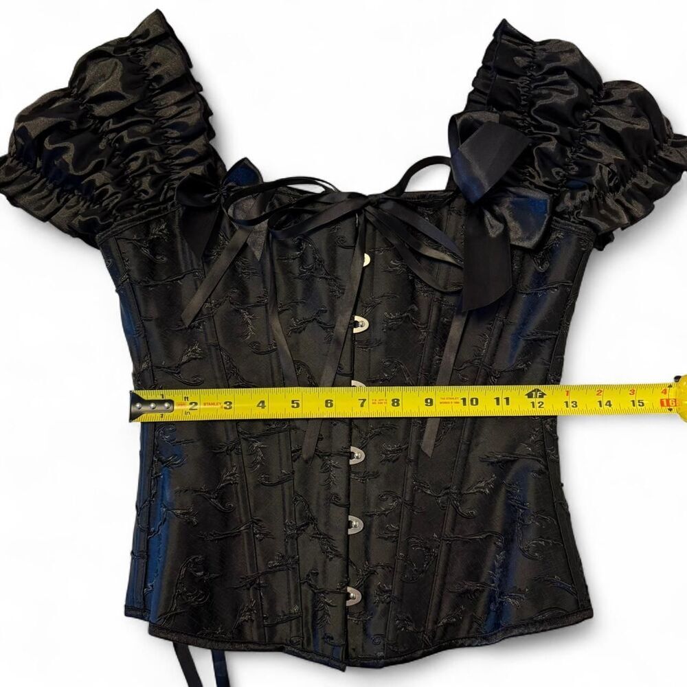 Luxurious Vintage-Inspired Gothic Corset Top – Satin Sleeves, Embroidered Detail - Picture 7 of 9